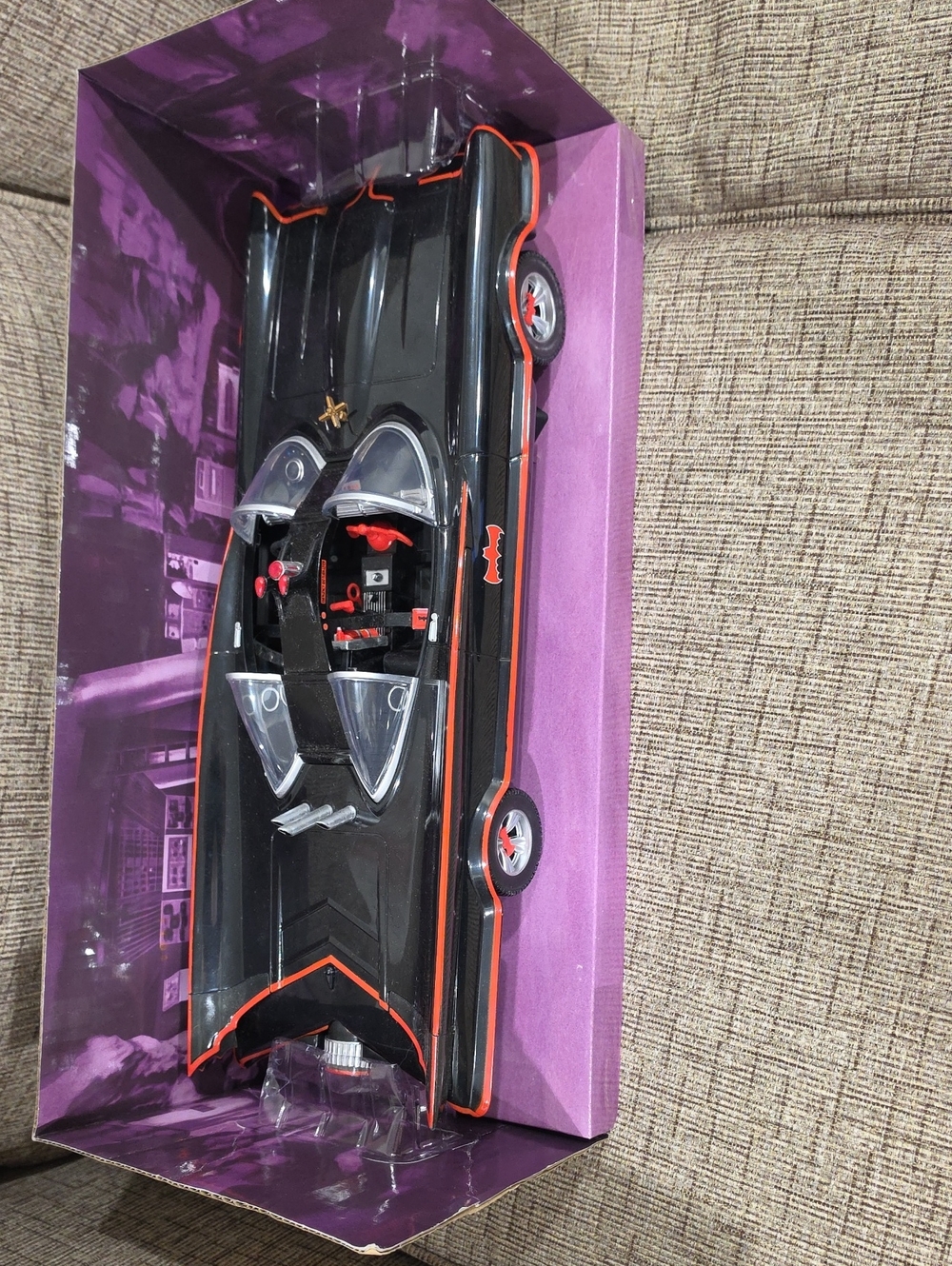 Mattel 2013 Black Batmobile 1966 Replica  Plastic Car with Red Accents
